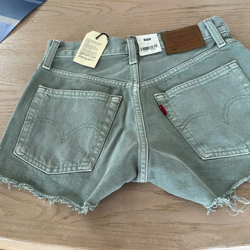 Levi’s premium 501 Shorts size24w , light army green denim,brand new with tags